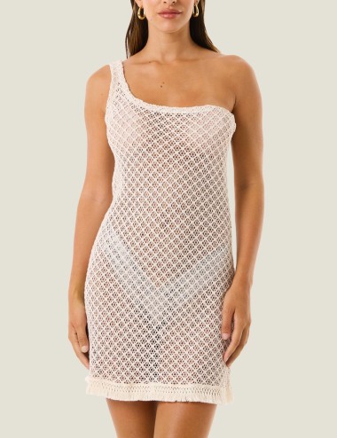 Abito corto natural mesh ecrù