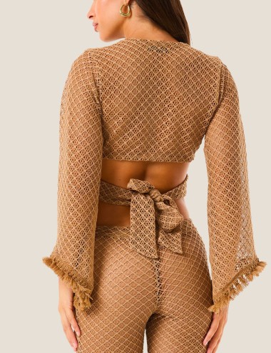 Maglia annodata natural mesh cammello