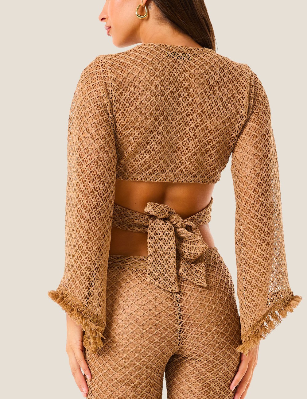 Maglia annodata natural mesh cammello