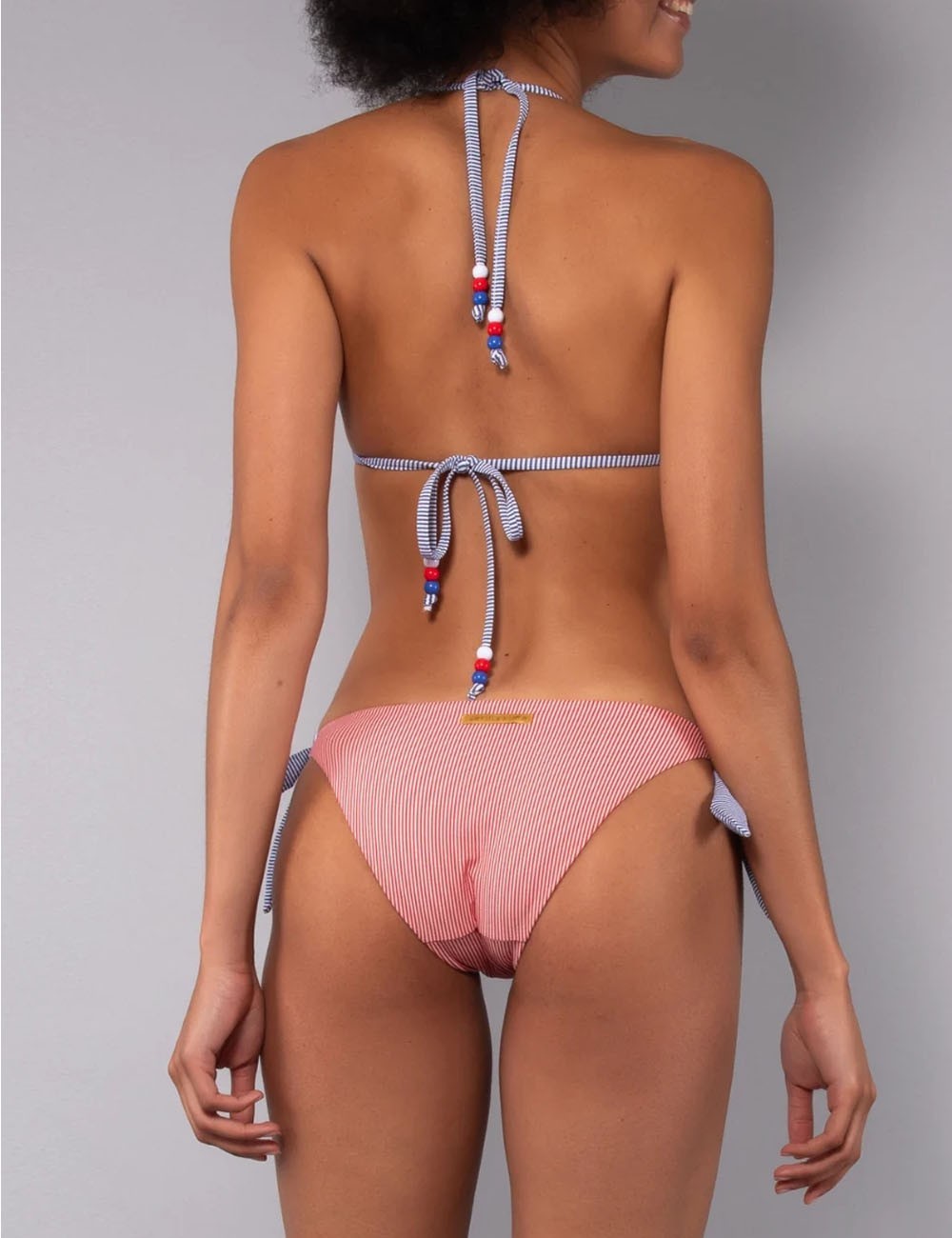 Bikini Triangolo Imbottito e Slip Annodato Righe