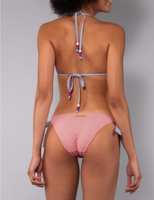 Bikini Triangolo Imbottito e Slip Annodato Righe